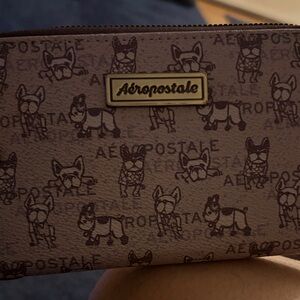 Aeropostale Beige and Brown Dog Print Zip Wallet